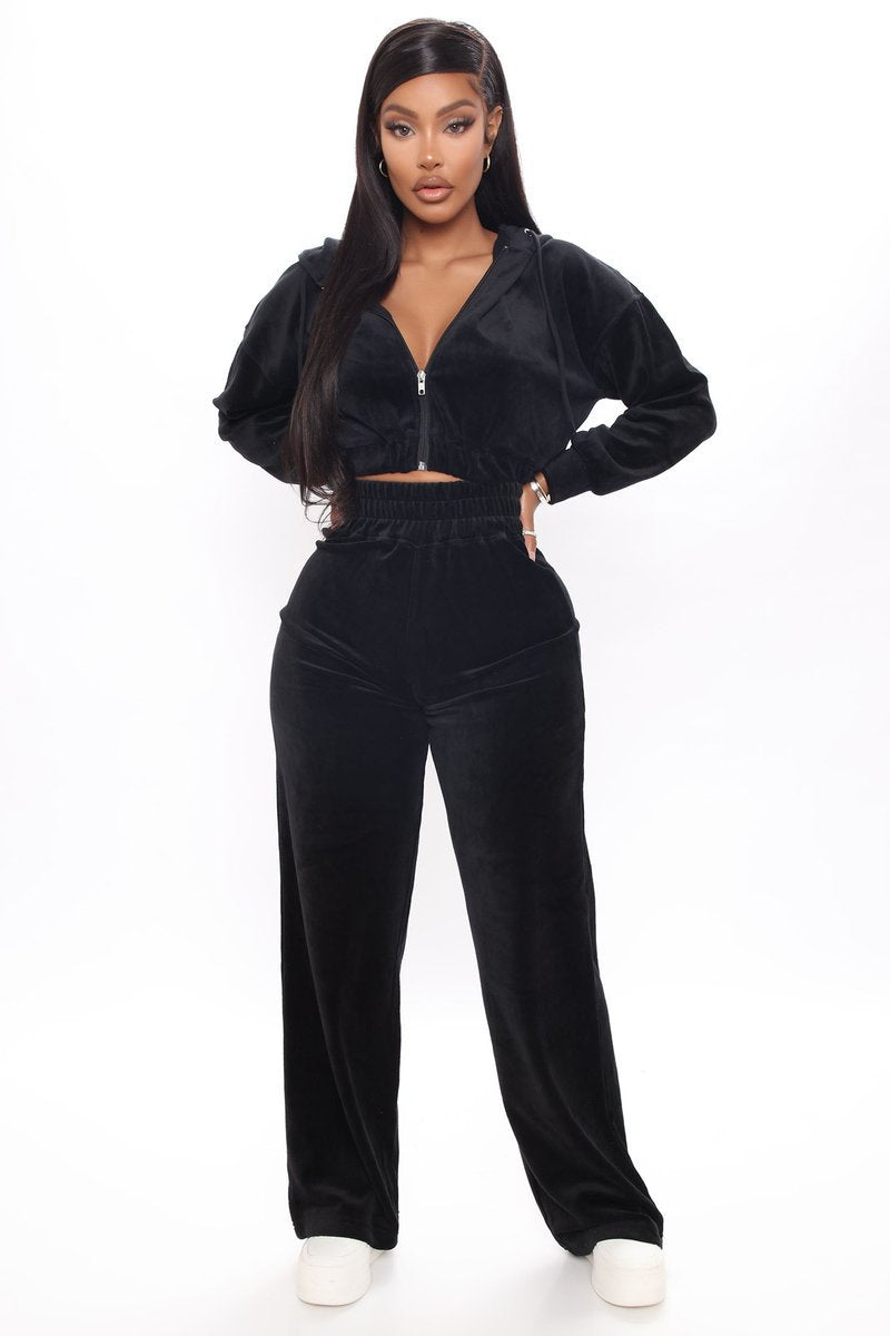 Fashion Women's Winter casual suits Long Sleeve Velvet Zipper Coat and Pants 2-piece sportswear set