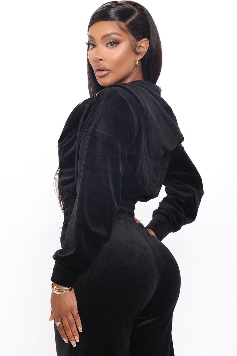 Fashion Women's Winter casual suits Long Sleeve Velvet Zipper Coat and Pants 2-piece sportswear set