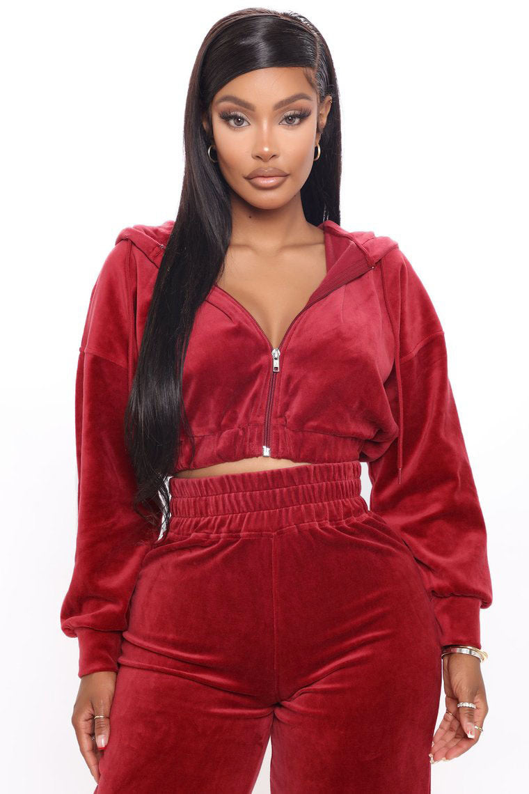 Fashion Women's Winter casual suits Long Sleeve Velvet Zipper Coat and Pants 2-piece sportswear set