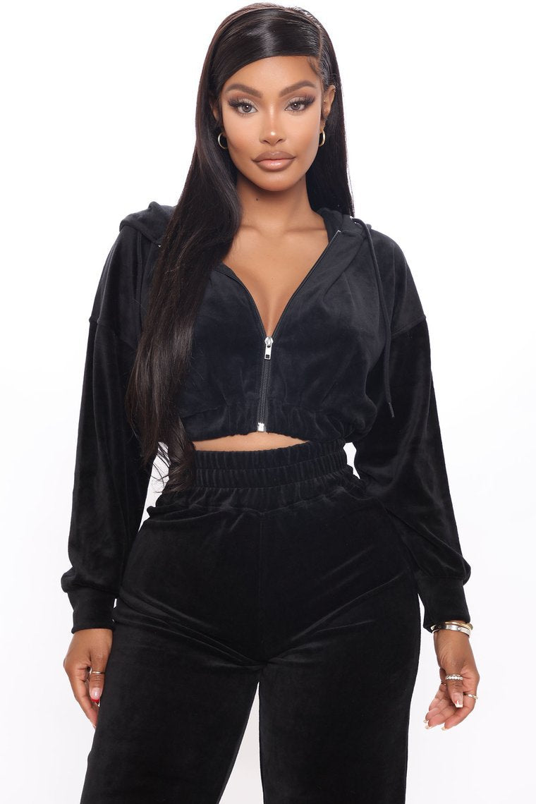 Fashion Women's Winter casual suits Long Sleeve Velvet Zipper Coat and Pants 2-piece sportswear set