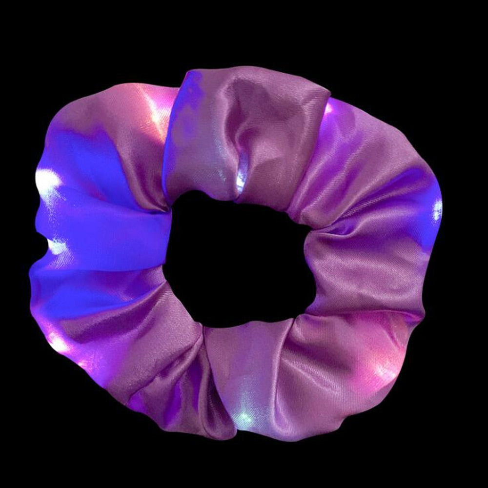 Girls LED Luminous Scrunchies Hairband Ponytail Holder Headwear