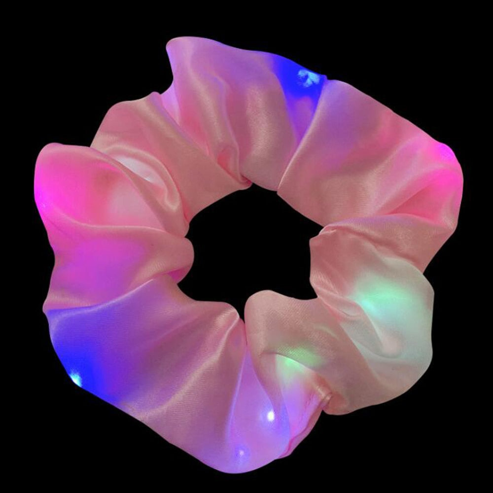 Girls LED Luminous Scrunchies Hairband Ponytail Holder Headwear