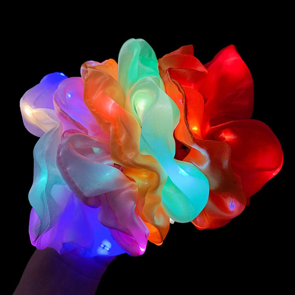 Girls LED Luminous Scrunchies Hairband Ponytail Holder Headwear