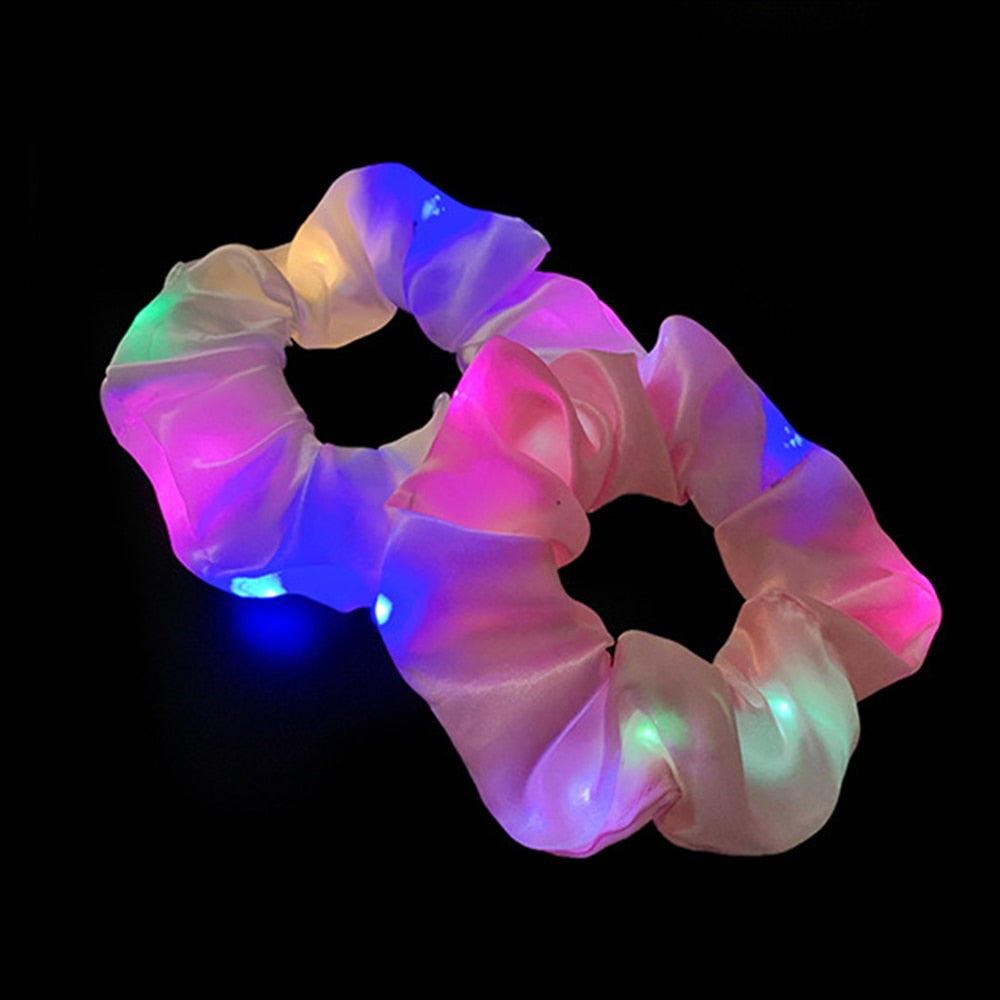 Girls LED Luminous Scrunchies Hairband Ponytail Holder Headwear