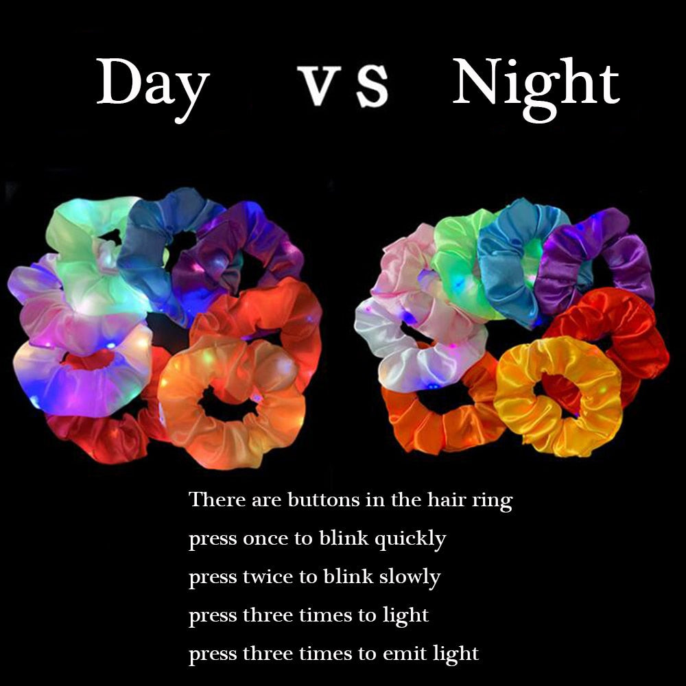 Girls LED Luminous Scrunchies Hairband Ponytail Holder Headwear
