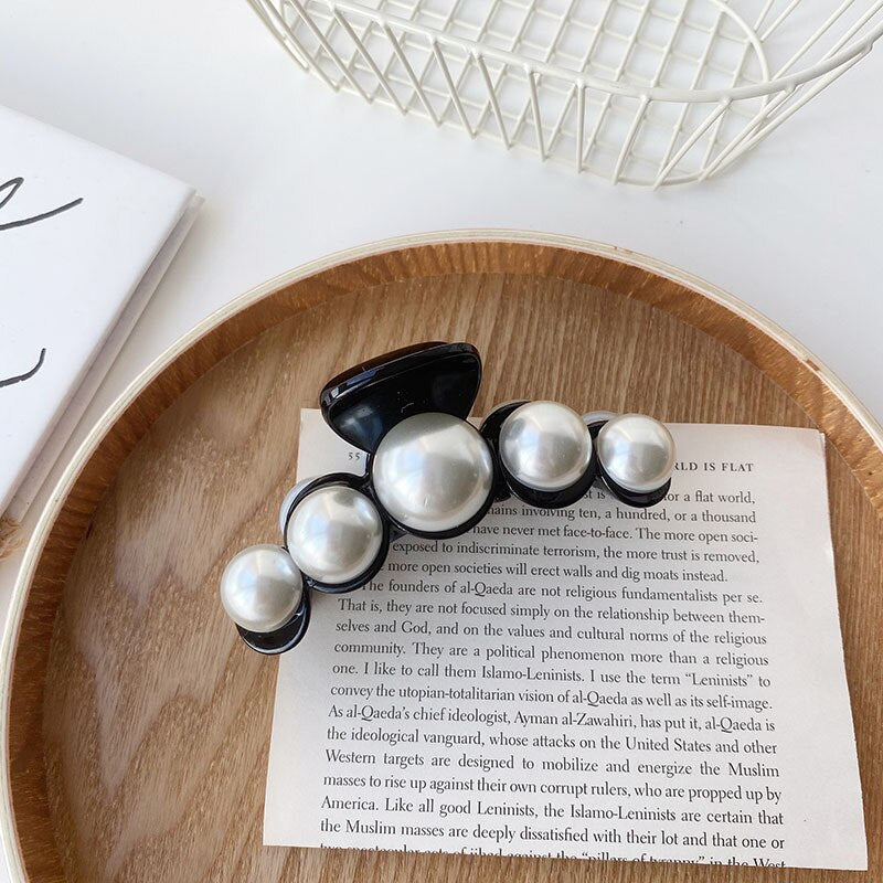 Women Elegant Big Pearls Hair Clip Acrylic Hair Claw Clips Big Size