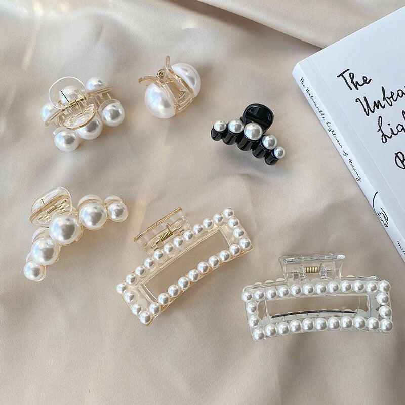 Women Elegant Big Pearls Hair Clip Acrylic Hair Claw Clips Big Size