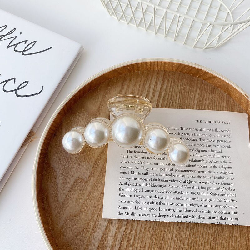 Women Elegant Big Pearls Hair Clip Acrylic Hair Claw Clips Big Size