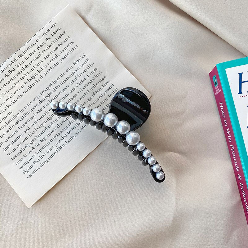 Women Elegant Big Pearls Hair Clip Acrylic Hair Claw Clips Big Size