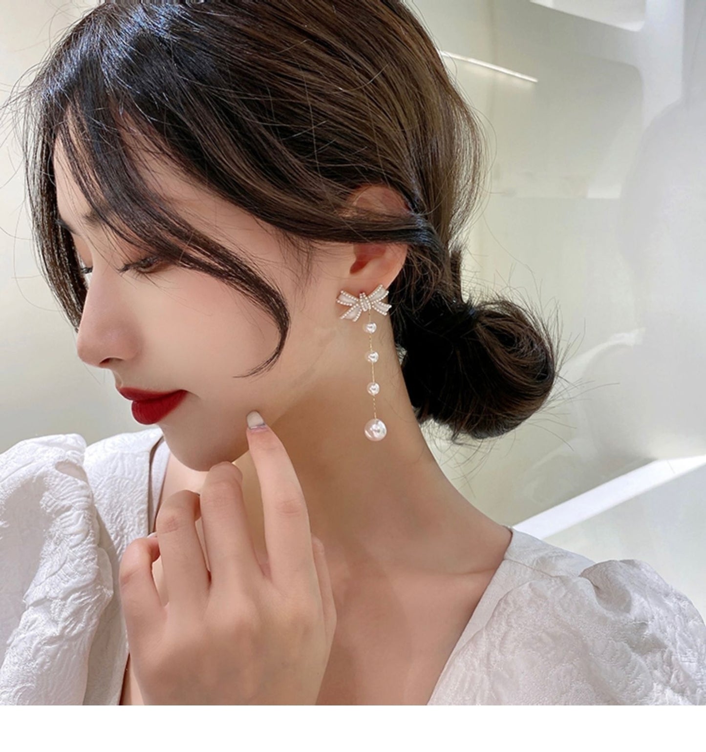 Women Trendy Long Butterfly Clip Earrings Hook Pearl Ear Clips Without Pierced Ears Chain Earrings