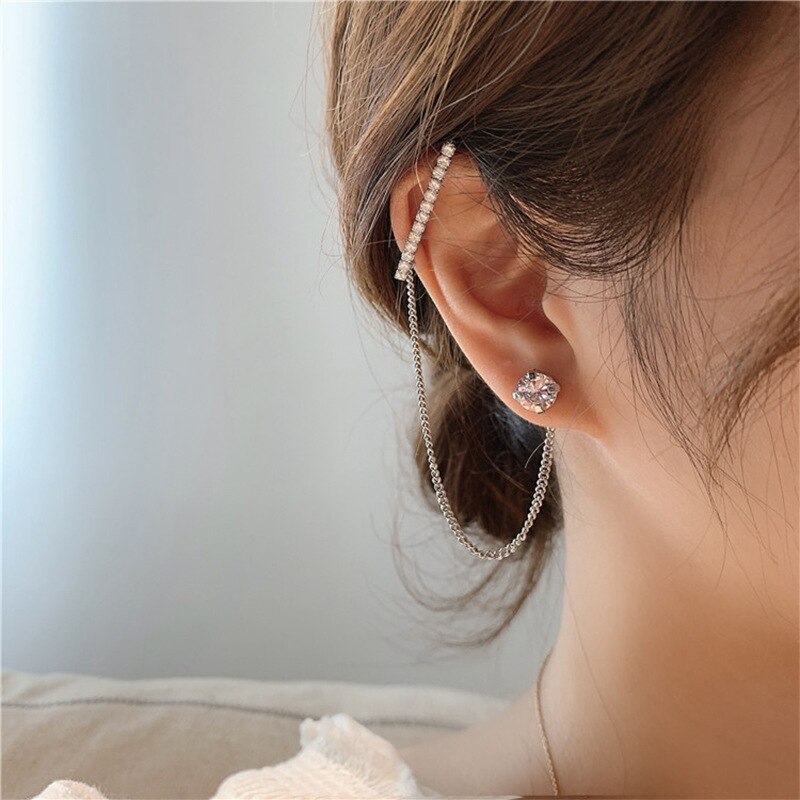 Women Trendy Long Butterfly Clip Earrings Hook Pearl Ear Clips Without Pierced Ears Chain Earrings