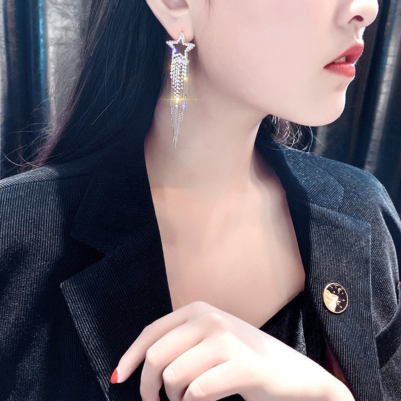 Fashion Long Tassel Crystal Earrings for Women