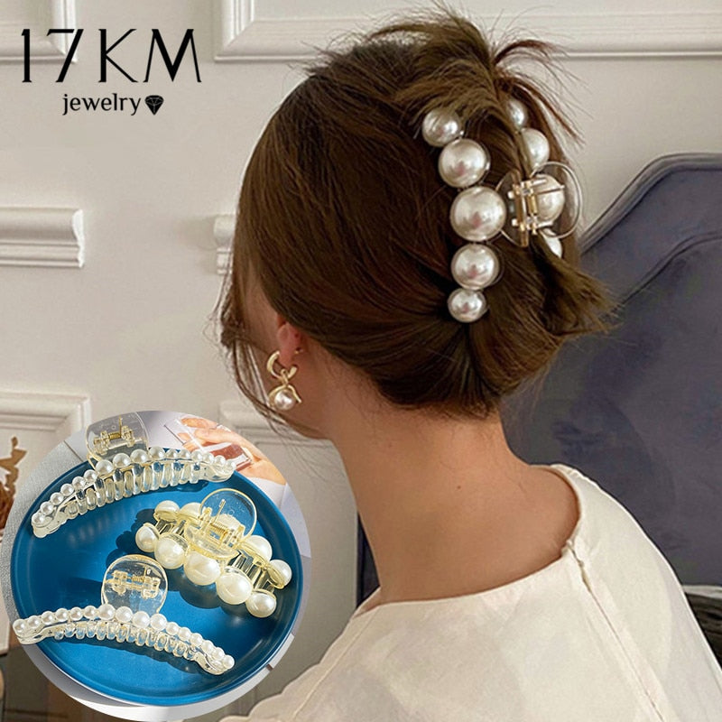 Pearl Hair Claw Clips for Women Big Size