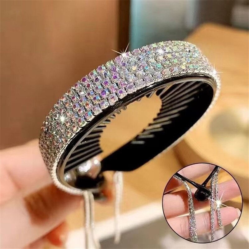 Women Elegant Rhinestone Tassel Ponytail Hair Claws Lady Meatball Hair Clips