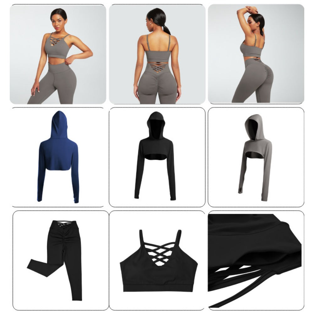 European and American INS best-selling yoga suit three piece set new women's adjustable bra and pants fitness and sports set