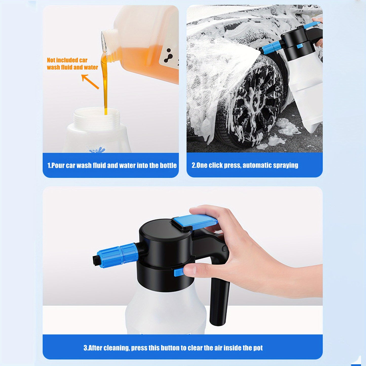 1.5L Electric Foam Sprayer, Car Wash Foam Generator, Car Wash Foam Spray Bottle, Handheld Sprayer Watering Can