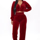 Fashion Women's Winter casual suits  Long Sleeve Velvet Zipper Coat and Pants 2-piece sportswear set