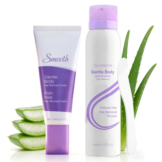 Hair Removal Cream & Mousse Combo Set – Fast-Acting Gentle Depilatory for Women & Men, Includes 100g Tube + 140ml Foam with Scraper, Smooth Spray