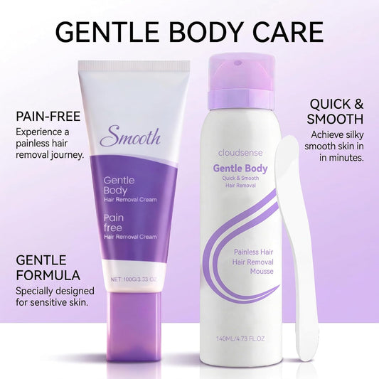 Hair Removal Cream & Mousse Combo Set – Fast-Acting Gentle Depilatory for Women & Men, Includes 100g Tube + 140ml Foam with Scraper, Smooth Spray