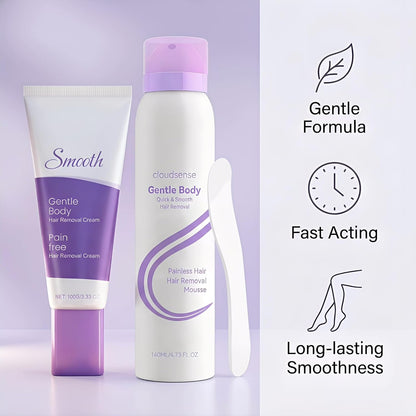 Hair Removal Cream & Mousse Combo Set – Fast-Acting Gentle Depilatory for Women & Men, Includes 100g Tube + 140ml Foam with Scraper, Smooth Spray