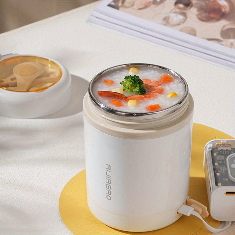 USB Portable Electric Heating Lunch Box Stainless Steel 55℃ Constant Temperature Food Warmer For Office Or outdoor Mini Soup And Porridge Heater