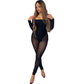 European and American Autumn Women's New Sexy One line Neck Mesh Spliced High Waist Tight jumpsuit