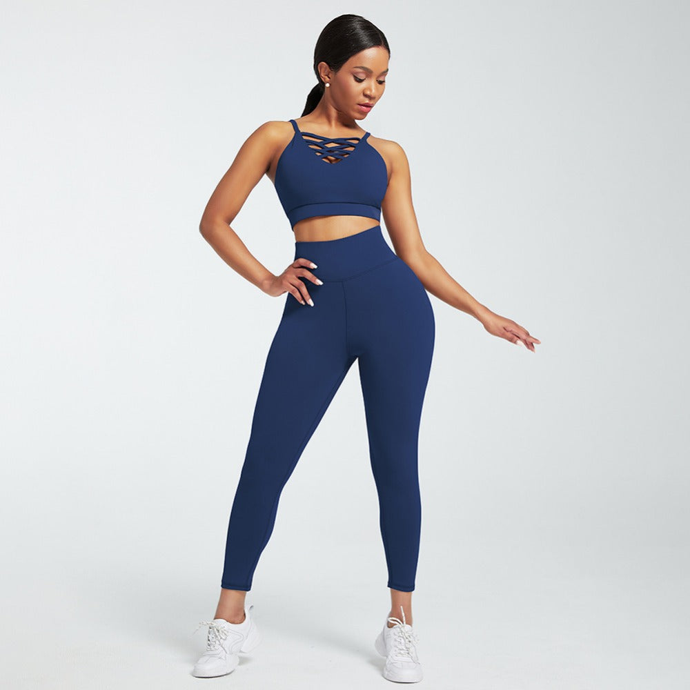 European and American INS best-selling yoga suit three piece set new women's adjustable bra and pants fitness and sports set