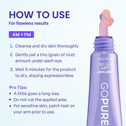 Free Shipping NEW Instant Lift Eye Gel - For the look of Puffiness & Bags, Wrinkles, Fine Lines and Dark Circles, Anti Aging Skin Care for Men & Women with Collagen Targeting Biotech