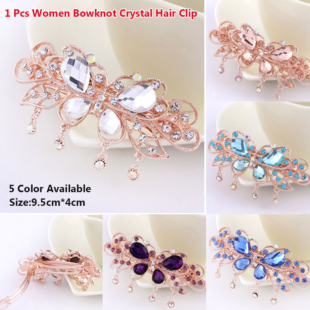 1 Pcs Women Bowknot Crystal Hair Clip Fashion Rhinestone Ponytail Hairpin Hair Accessories