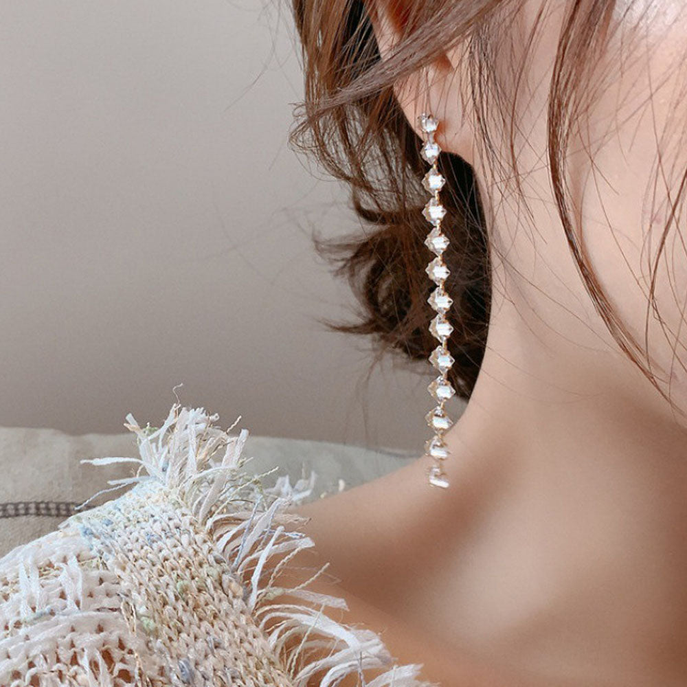 1 Pair Lady Fashion Crystal Long Earrings Elegant Sweet Party Ear Studs Jeweley Accossies