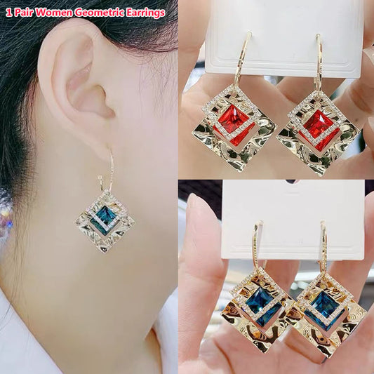 1 Pair Fashion Women Geometric Earrings Elegant Crystal Earrings Jewelry Accessories