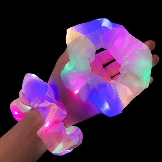 Girls LED Luminous Scrunchies Hairband Ponytail Holder Headwear