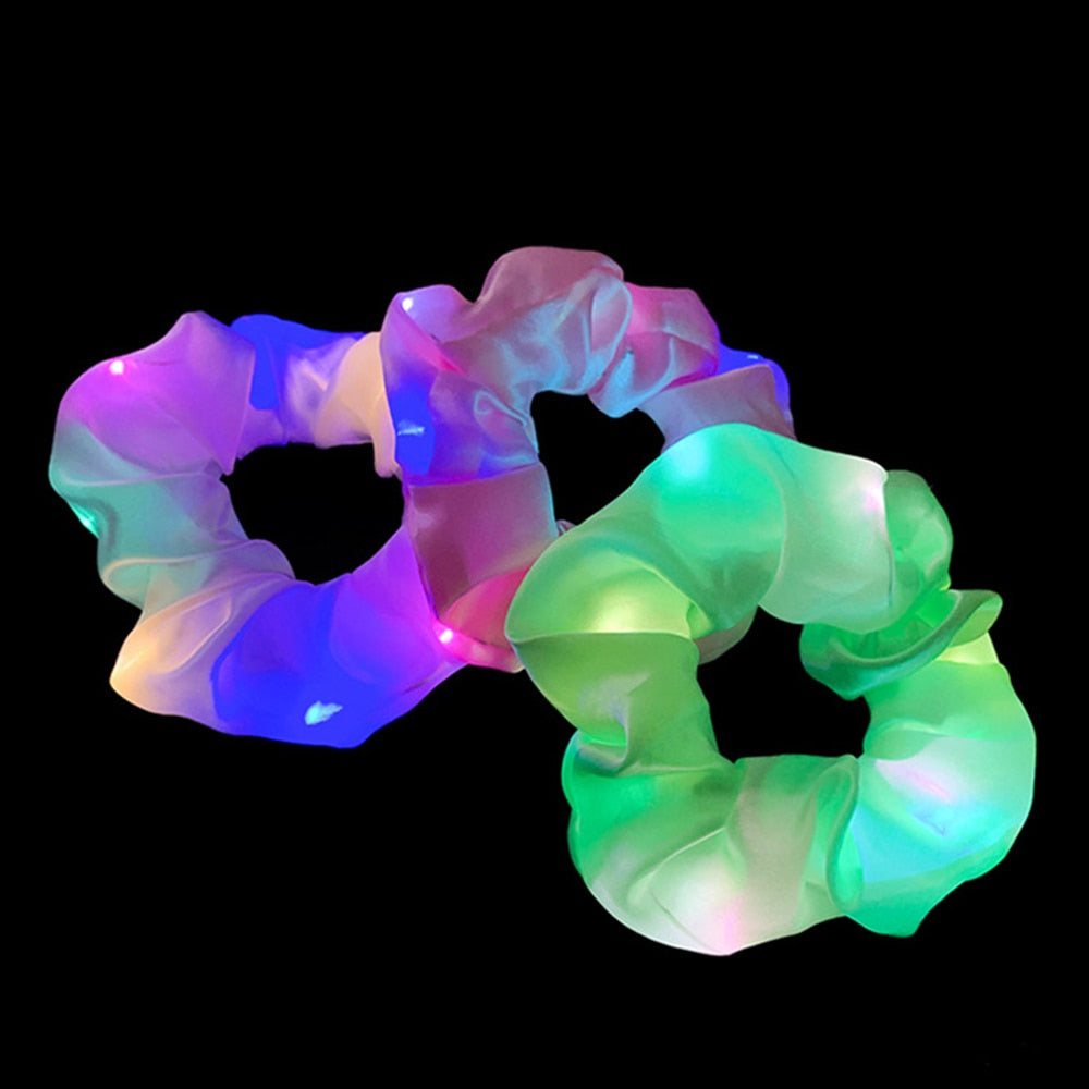 Girls LED Luminous Scrunchies Hairband Ponytail Holder Headwear
