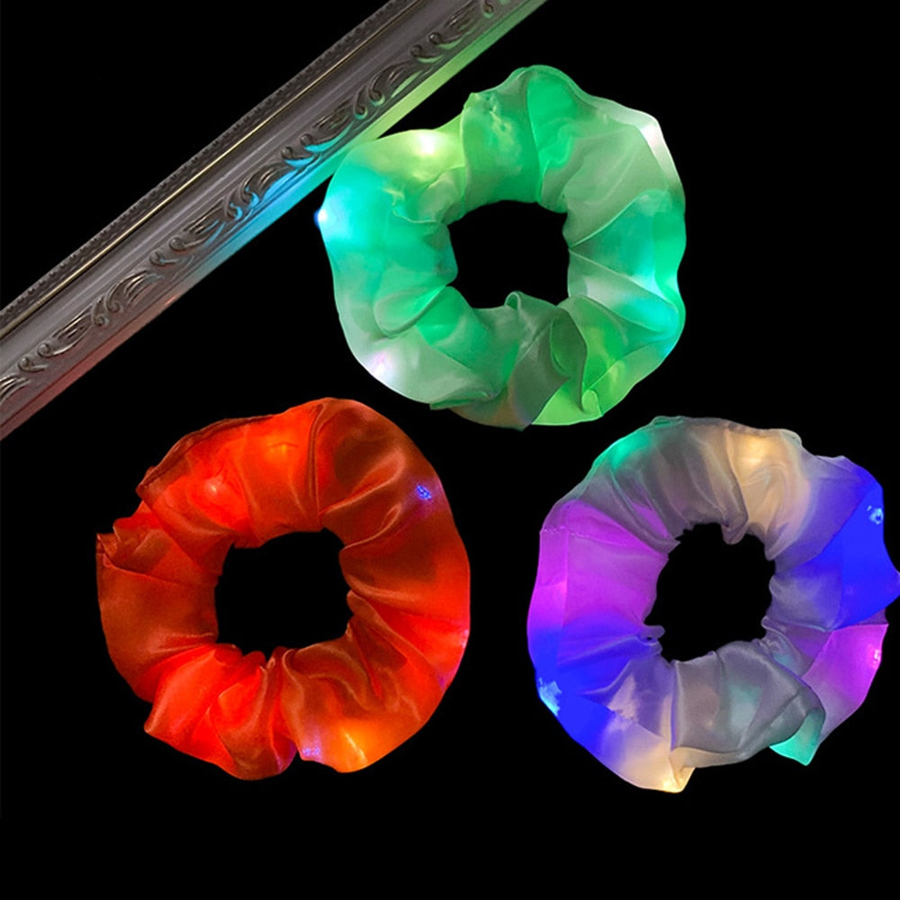 Girls LED Luminous Scrunchies Hairband Ponytail Holder Headwear
