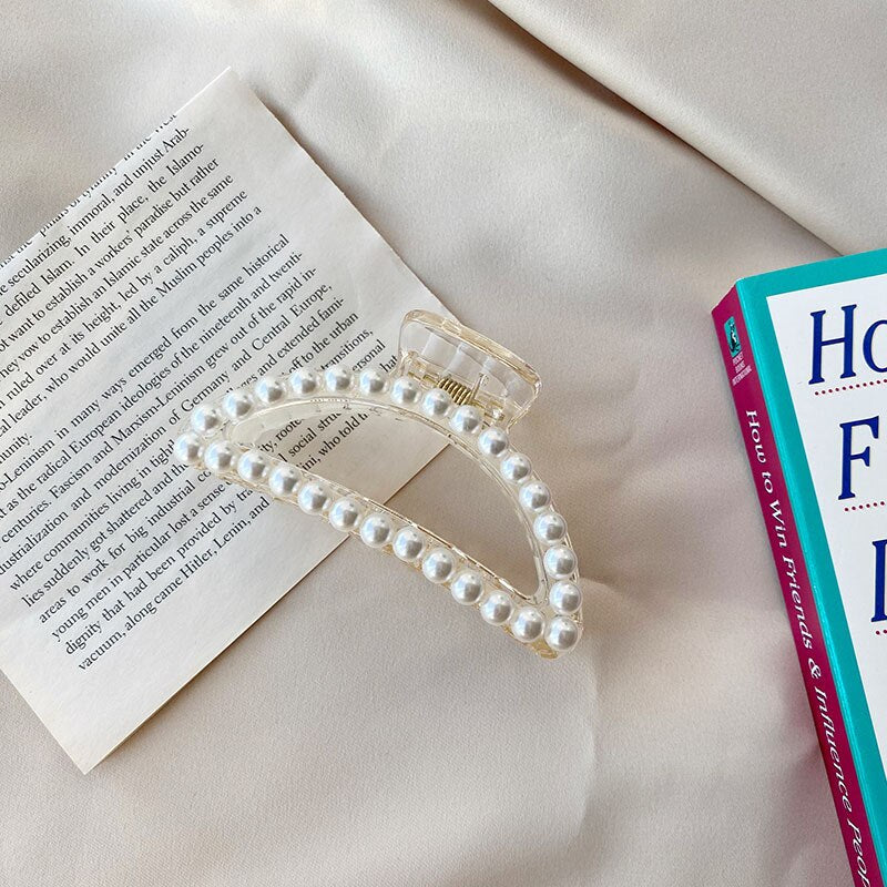 Women Elegant Big Pearls Hair Clip Acrylic Hair Claw Clips Big Size