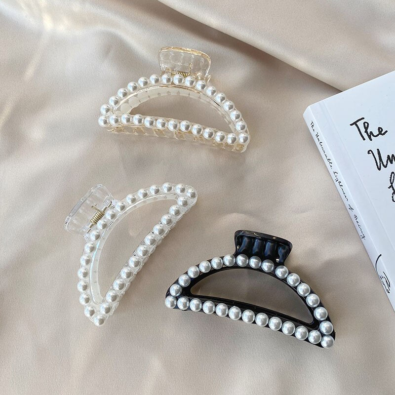 Women Elegant Big Pearls Hair Clip Acrylic Hair Claw Clips Big Size