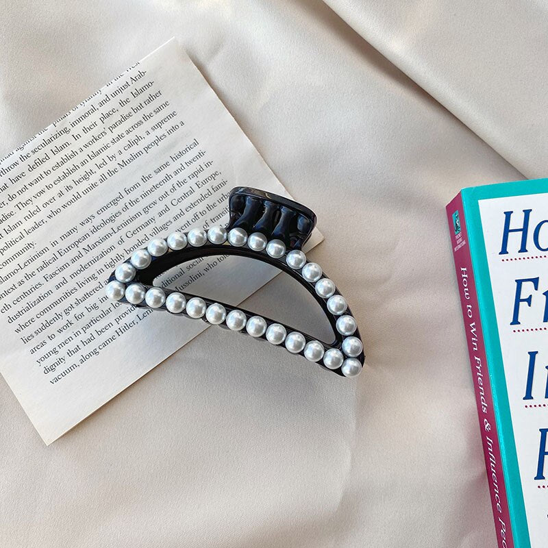 Women Elegant Big Pearls Hair Clip Acrylic Hair Claw Clips Big Size