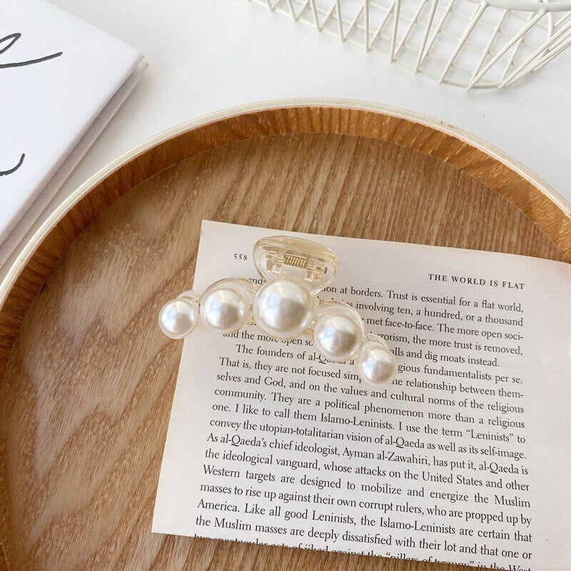 Women Elegant Big Pearls Hair Clip Acrylic Hair Claw Clips Big Size