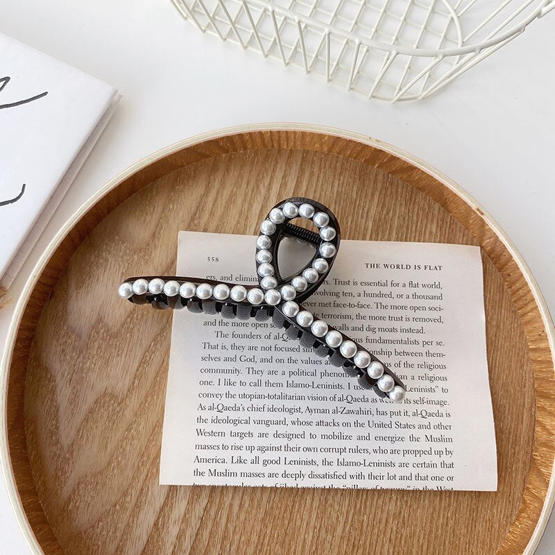 Women Elegant Big Pearls Hair Clip Acrylic Hair Claw Clips Big Size