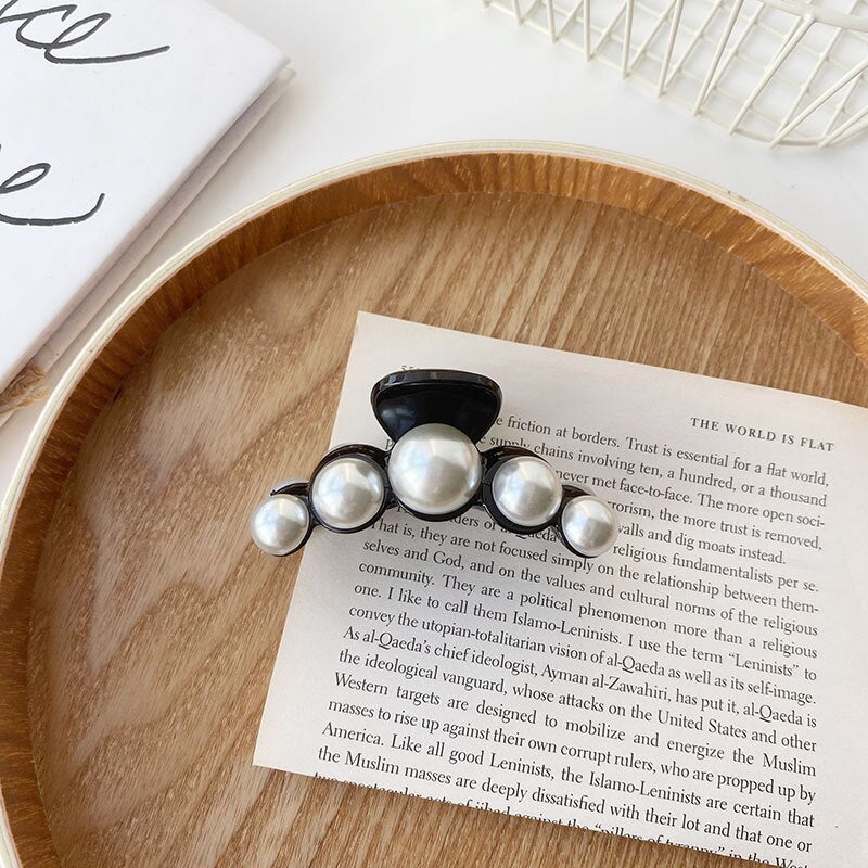 Women Elegant Big Pearls Hair Clip Acrylic Hair Claw Clips Big Size