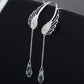 New Silver Plated Angel Wing Stylist Crystal Earrings Drop Dangle Ear Stud For Women