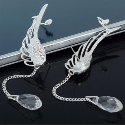New Silver Plated Angel Wing Stylist Crystal Earrings Drop Dangle Ear Stud For Women