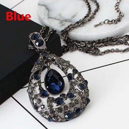 1 Pcs Ladies Fashion Rhinestone Pendant Necklace Hundred Matching Ornaments Decorative Sweater Chain Necklace