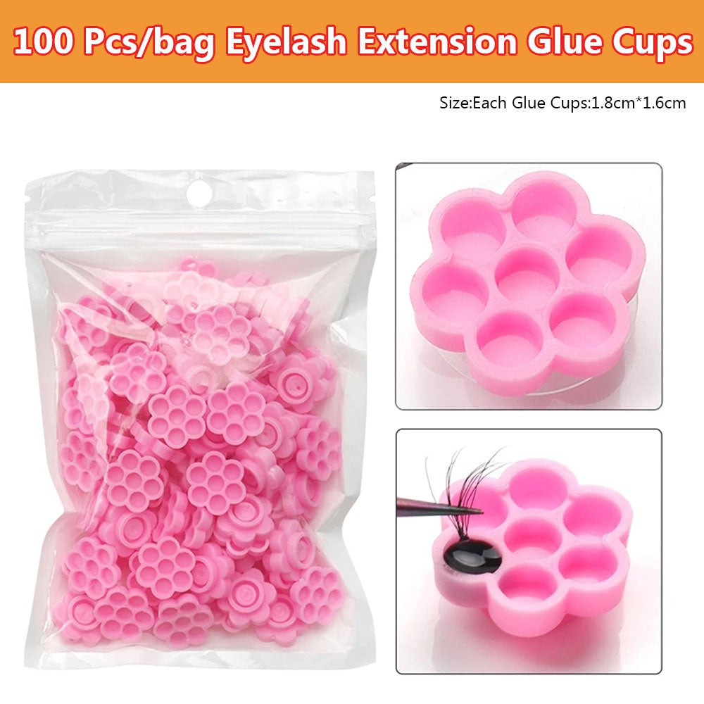 100Pcs/bag False Eyelash Extension Glue Cups Flower Shaped Grafting Eyelash Stand Pad Pallet Tattoo Adhesive Pigment Cups Tool