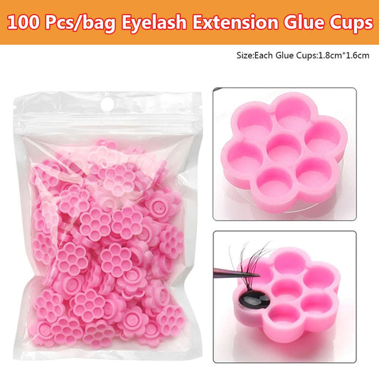 100Pcs/bag False Eyelash Extension Glue Cups Flower Shaped Grafting Eyelash Stand Pad Pallet Tattoo Adhesive Pigment Cups Tool