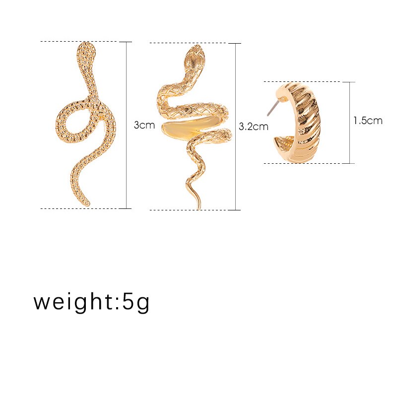 3PC Brass Snake Earing Clips Without Piercing Punk Non Pierced Clip Earrings for Women Men