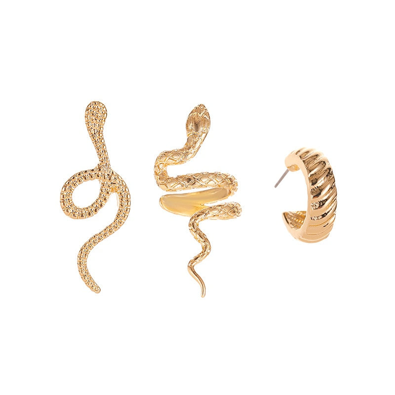 3PC Brass Snake Earing Clips Without Piercing Punk Non Pierced Clip Earrings for Women Men