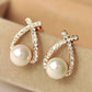 One Pair Women Cross Rhinestone Pearls Stud Earrings Fashion Sweet Elegant Earrings