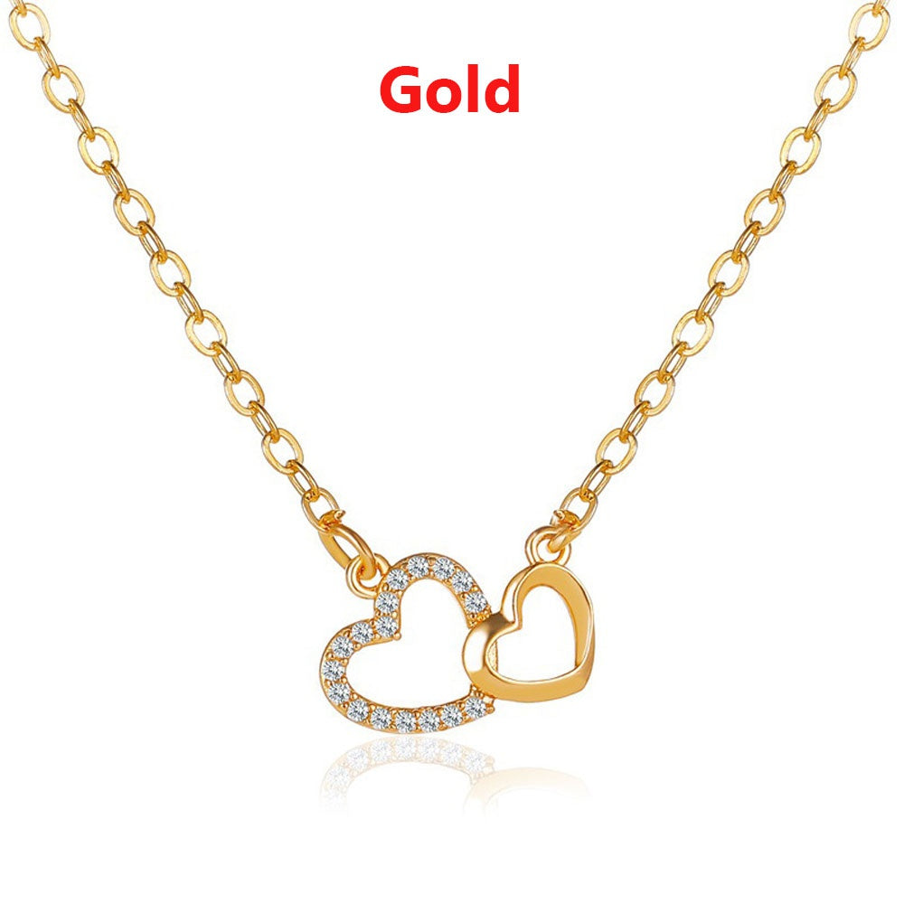 1 Pcs Women Fashion Heart Shaped Necklace Exquisite Crystal Pendant Gold Clavicle Chain