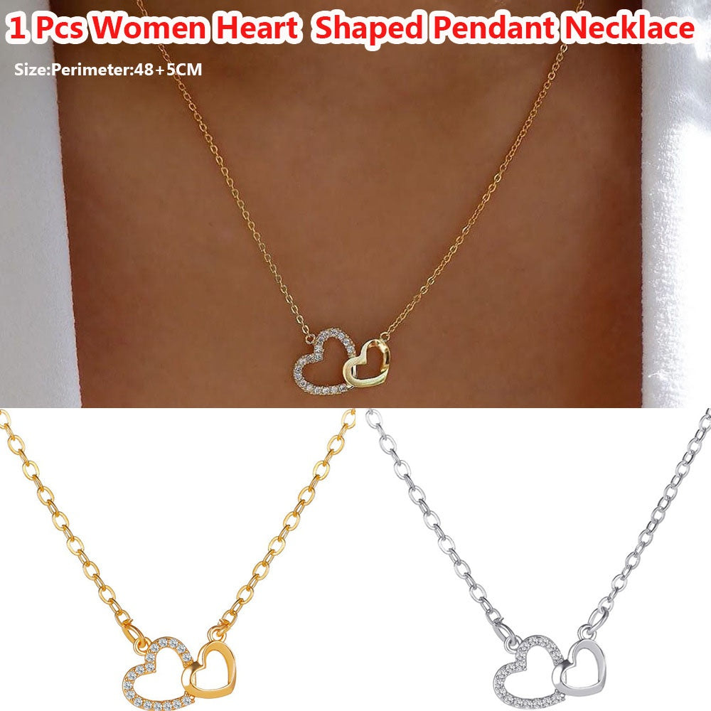 1 Pcs Women Fashion Heart Shaped Necklace Exquisite Crystal Pendant Gold Clavicle Chain